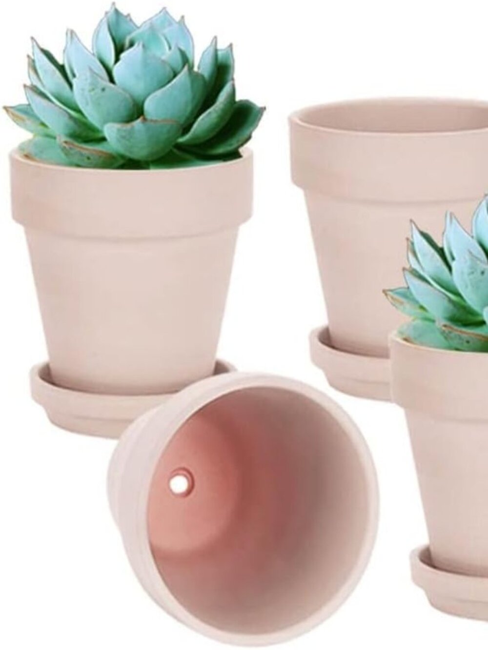6 Inch Pink Terracotta Clay Pots for Plants with Saucer - 4 Pack - NEW